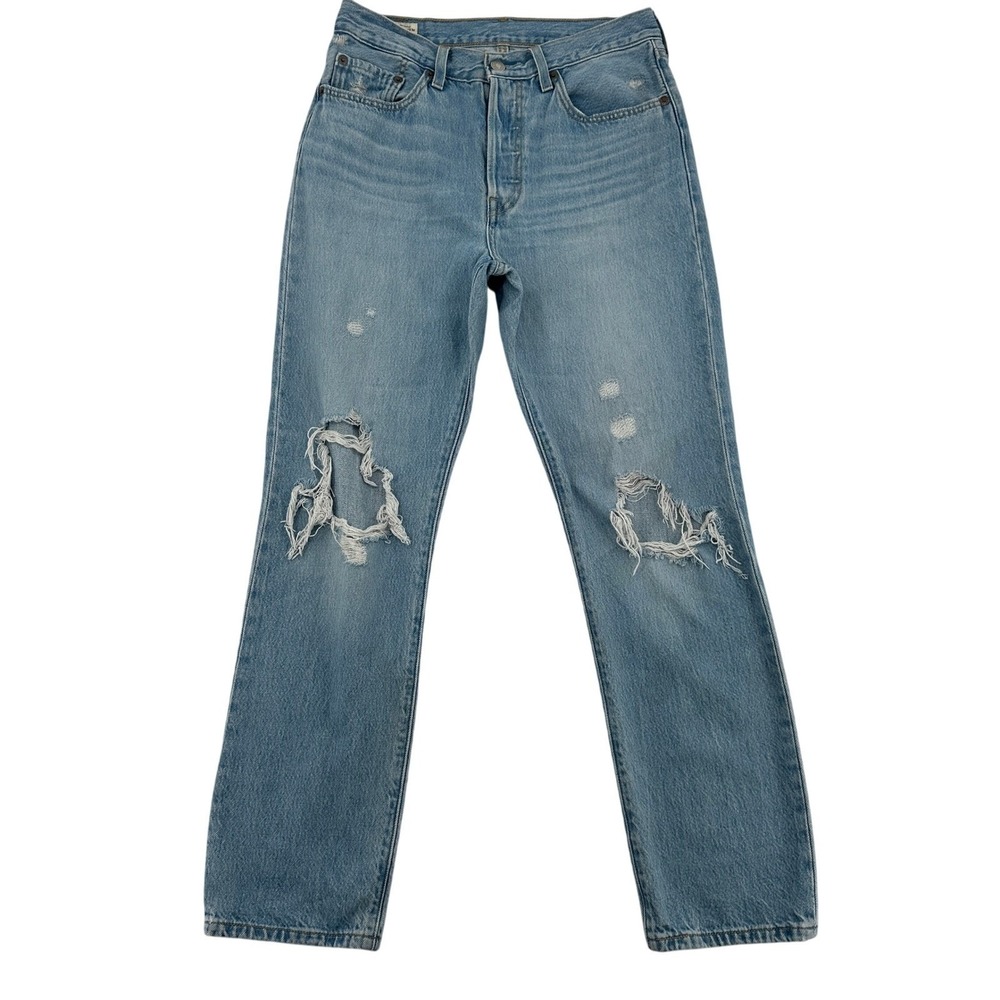 Levi's Premium 501 Women W27 L28 Original Fit Button Fly Ripped Big E Jeans Y2K